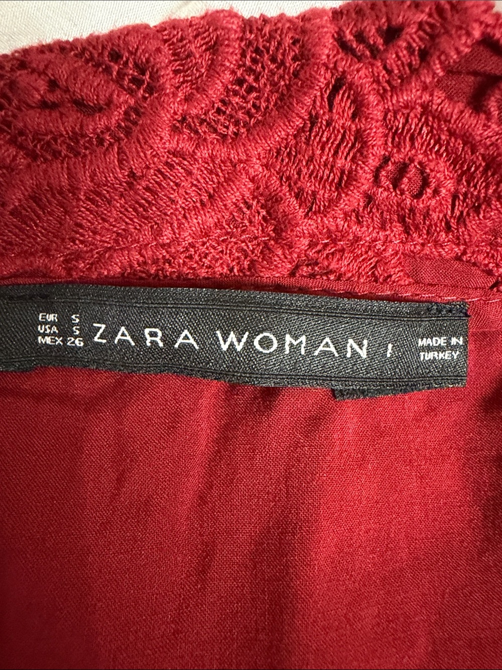 ZARA Woman Burgundy Guipure Lace Midi Skirt Y2K 2013 Size S - Picture 2 of 5